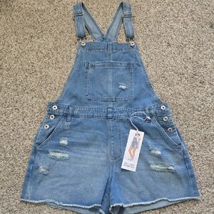 Celebrity Pink Blue Jean Shorts Overalls